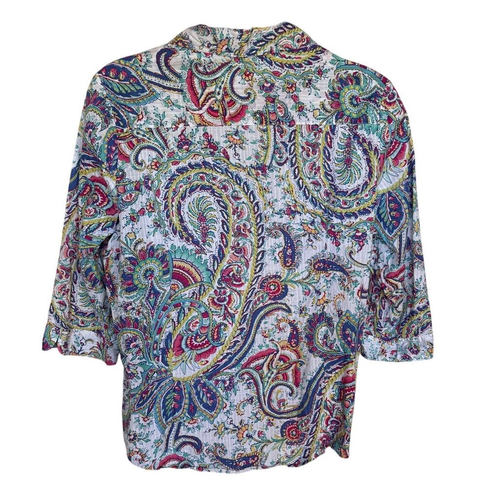 Allison Daley Plus Textured Cotton Paisley Button Up w Chambray Trim size 22W - Picture 7 of 12